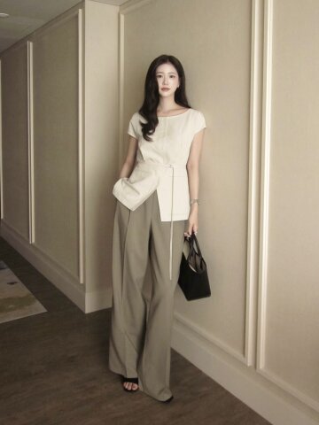 하이 웨이스트 원턱 와이드 팬츠 