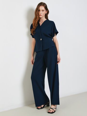 린넨 원턱 와이드 팬츠 (NAVY)