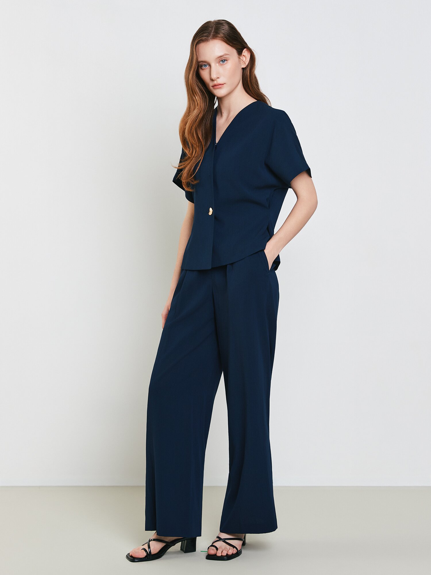 린넨 원턱 와이드 팬츠 (NAVY)
