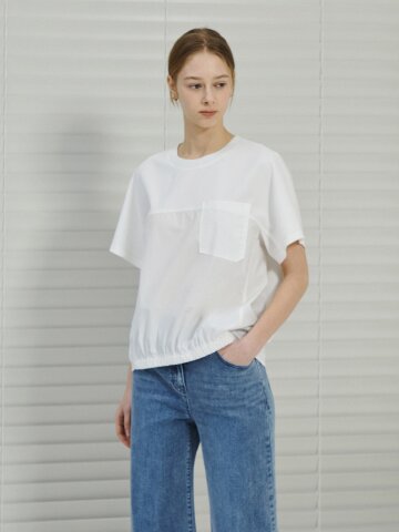 오버핏 배색 패치 포켓 티셔츠 