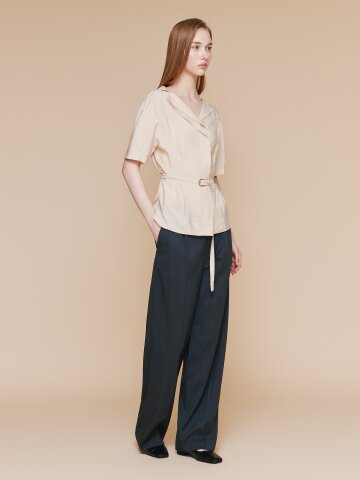 하이 웨이스트 원턱 와이드 팬츠 