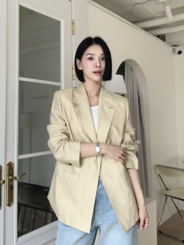 린넨 백 슬릿 테일러드 오픈 재킷 