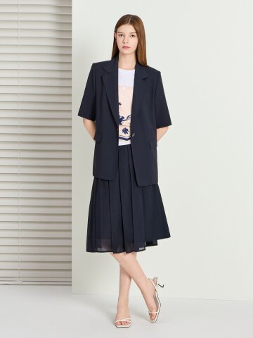 벨트 장식 레이어 플리츠 스커트 