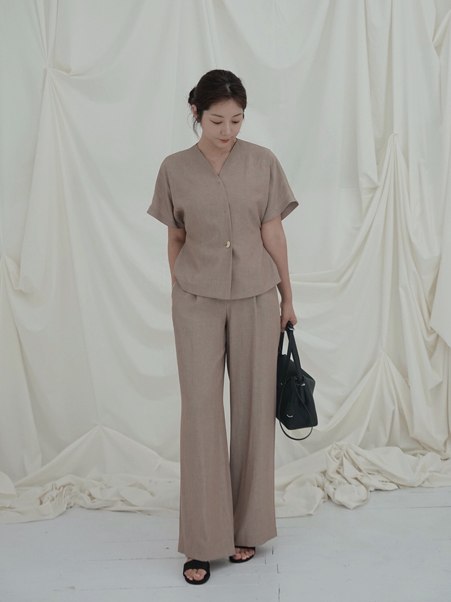 린넨 원턱 와이드 팬츠 (BEIGE)