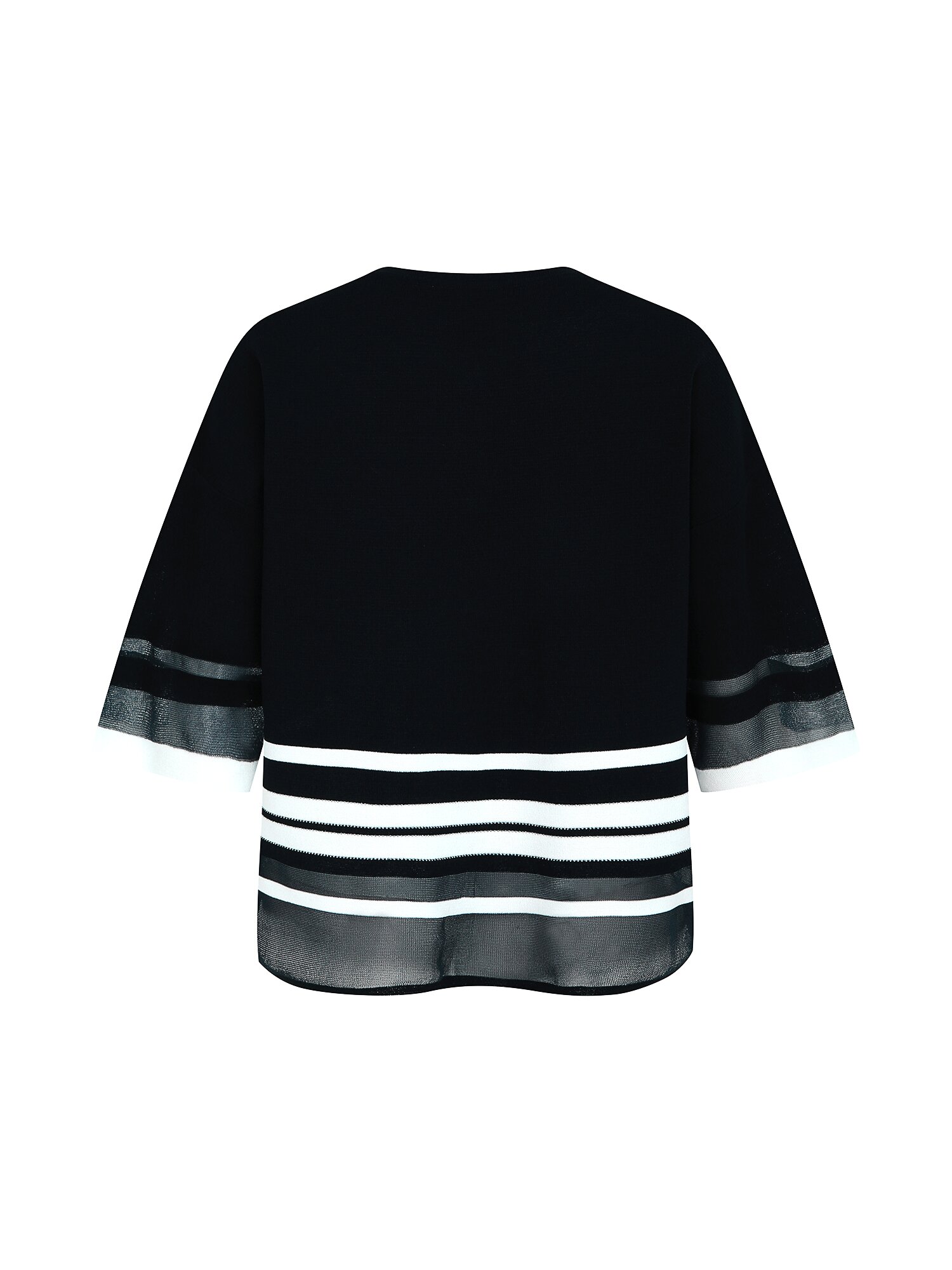 스트라이프 배색 라운드넥 가디건 (NAVY)