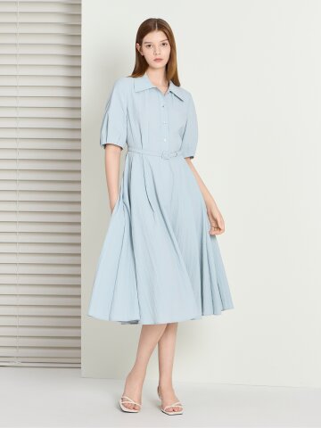 벨티드 볼륨 플레어 셔츠 원피스 