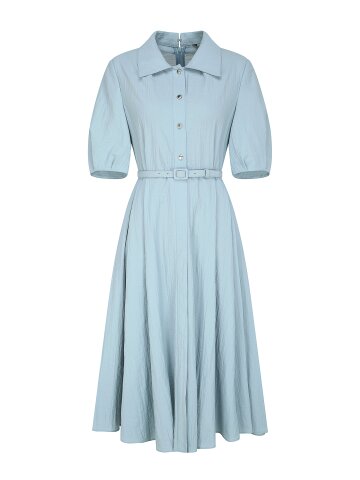 벨티드 볼륨 플레어 셔츠 원피스 