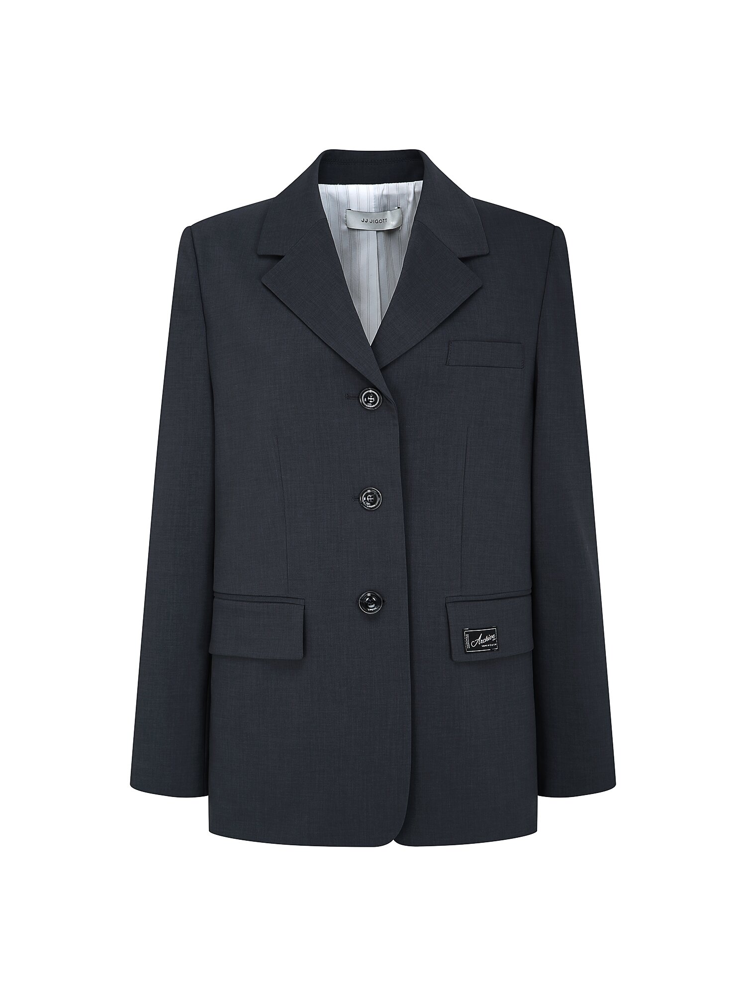 루즈핏 라벨 장식 싱글 재킷 (DARK GREY)
