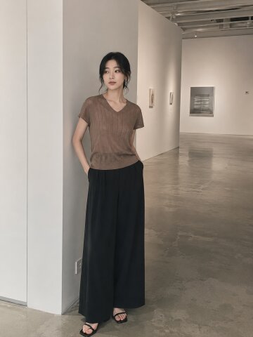 시스루 브이넥 풀오버 니트 