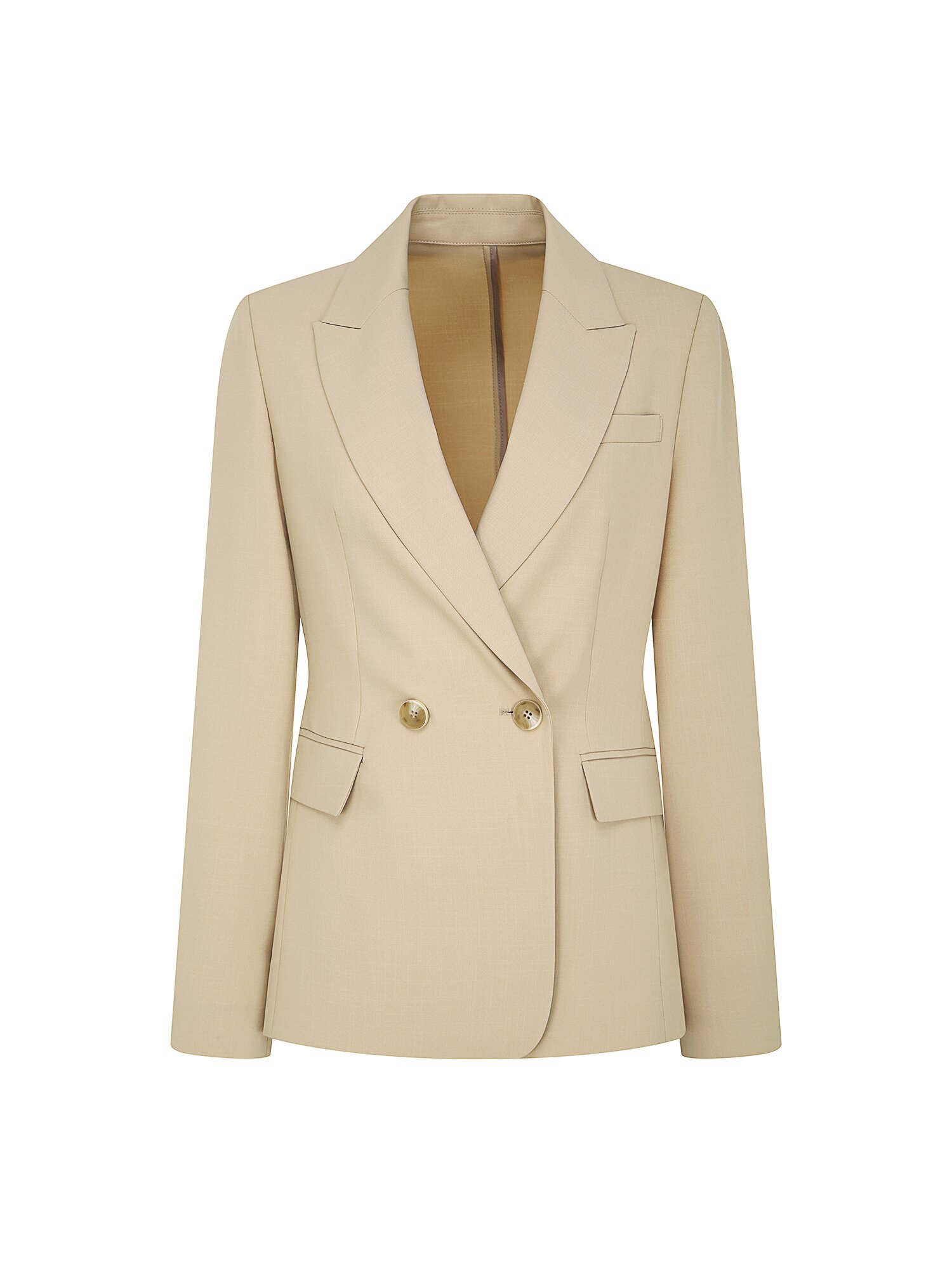 피크드 라펠 더블 원버튼 재킷 (BEIGE)