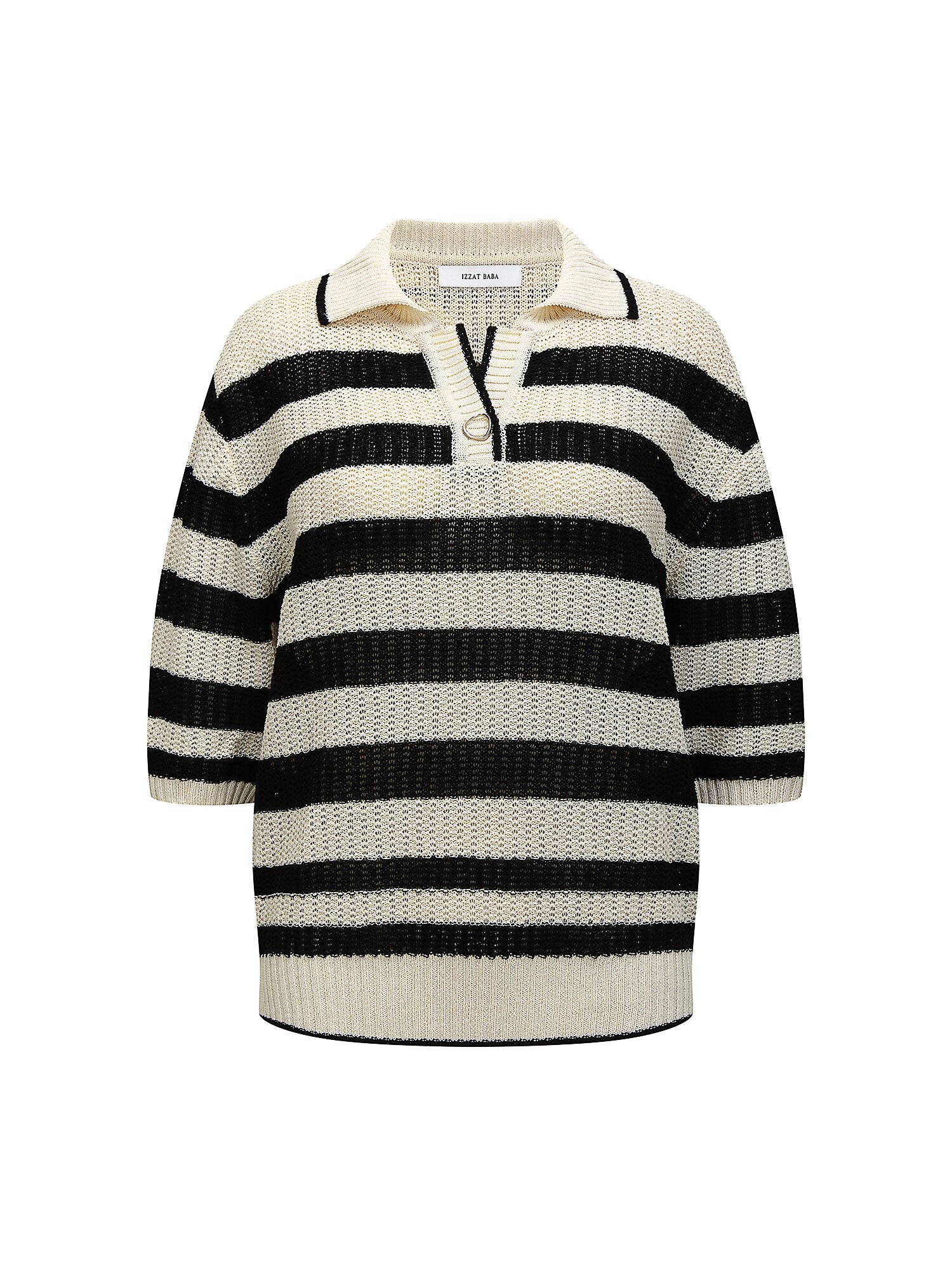 스트라이프 슬릿 칼라 풀오버 니트 (STRIPE BLACK)