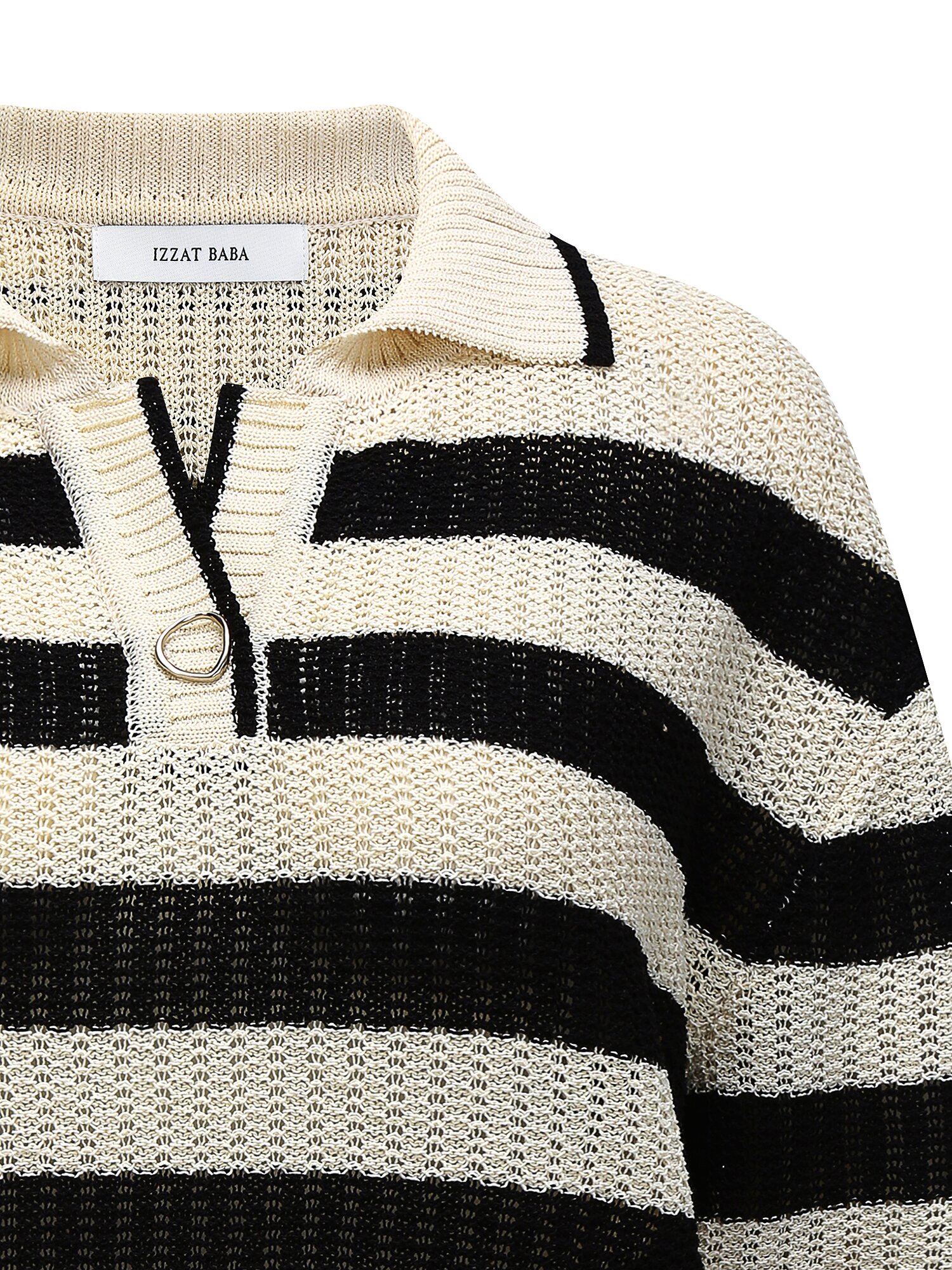 스트라이프 슬릿 칼라 풀오버 니트 (STRIPE BLACK)