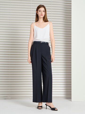 벨티드 투턱 와이드 팬츠 