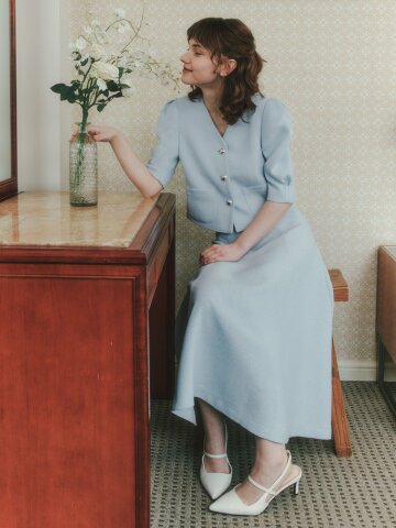 [세트] 반팔 소프트 트위드 자켓 & 스커트 / 라이트 블루
