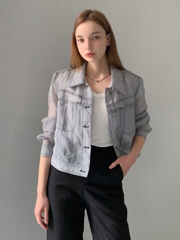 스티치 배색 시스루 자켓 (3colors)