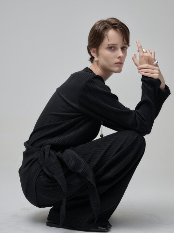 LU SCARF SET PLEATS TOP - 3COLOR