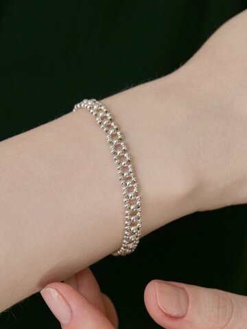 (925 Silver) Double Trace Bead Bracelet