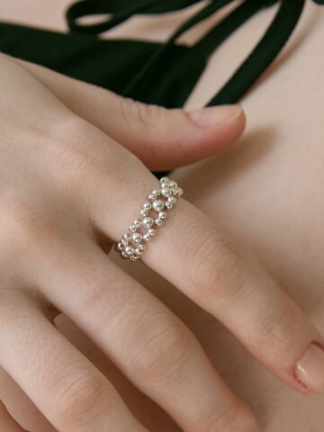 (925 Silver) Double Trace Bead Ring
