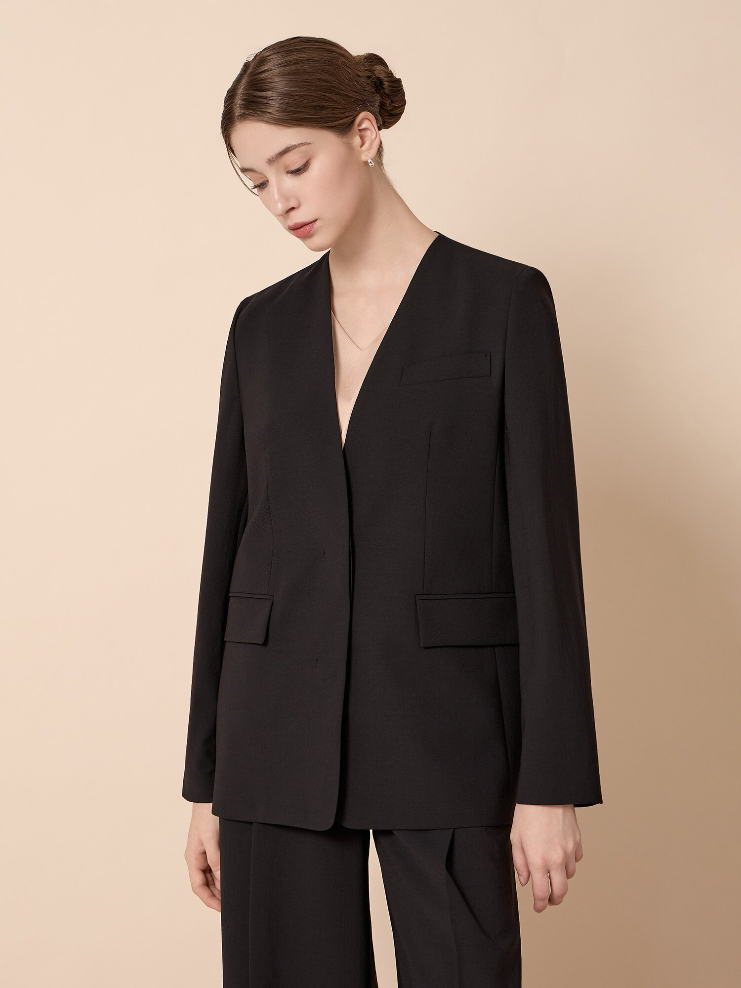 노카라 싱글 오버핏 자켓 (BLACK)