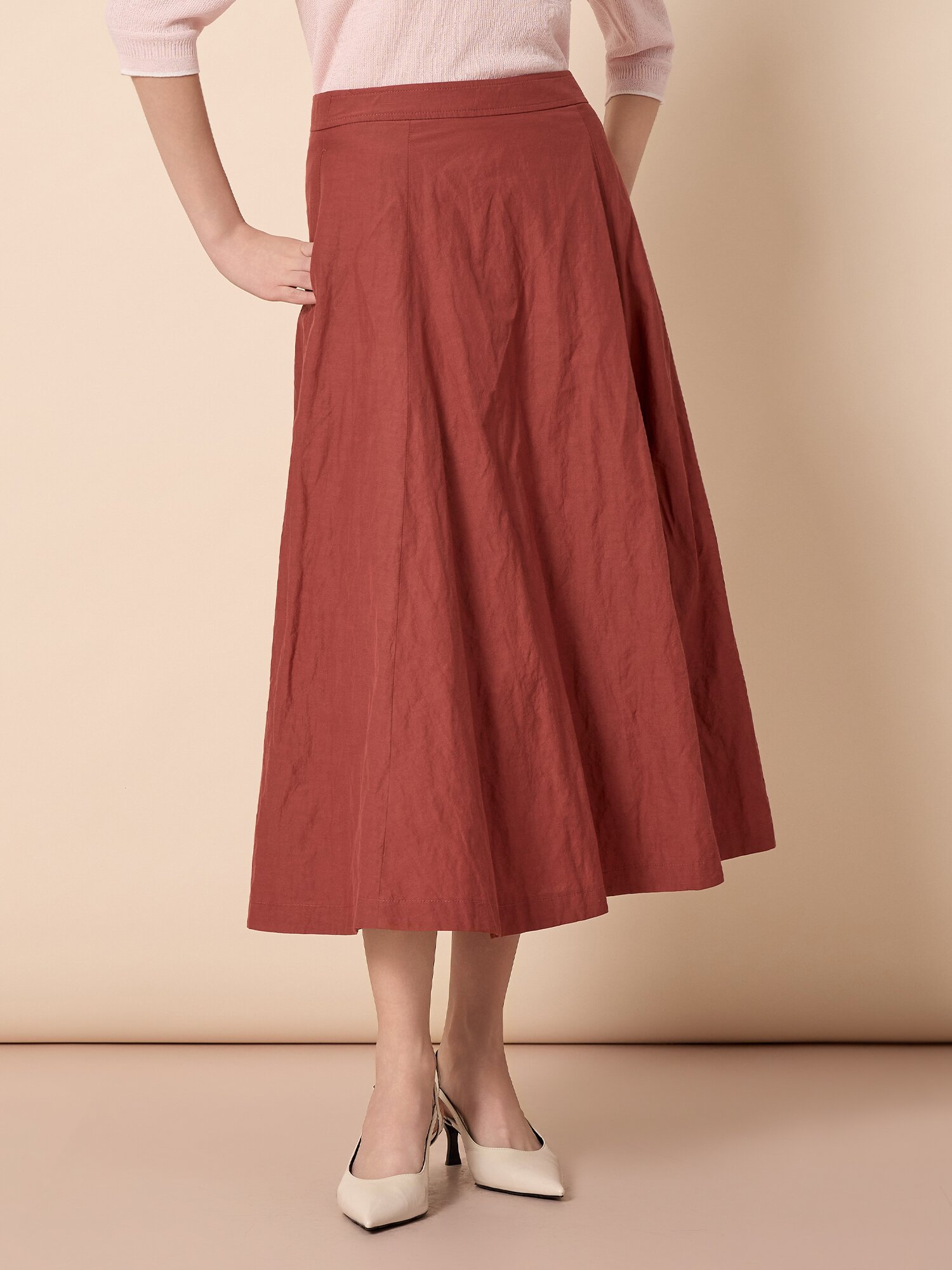 비스코스 블렌드 플레어 롱 스커트 (BRICK)