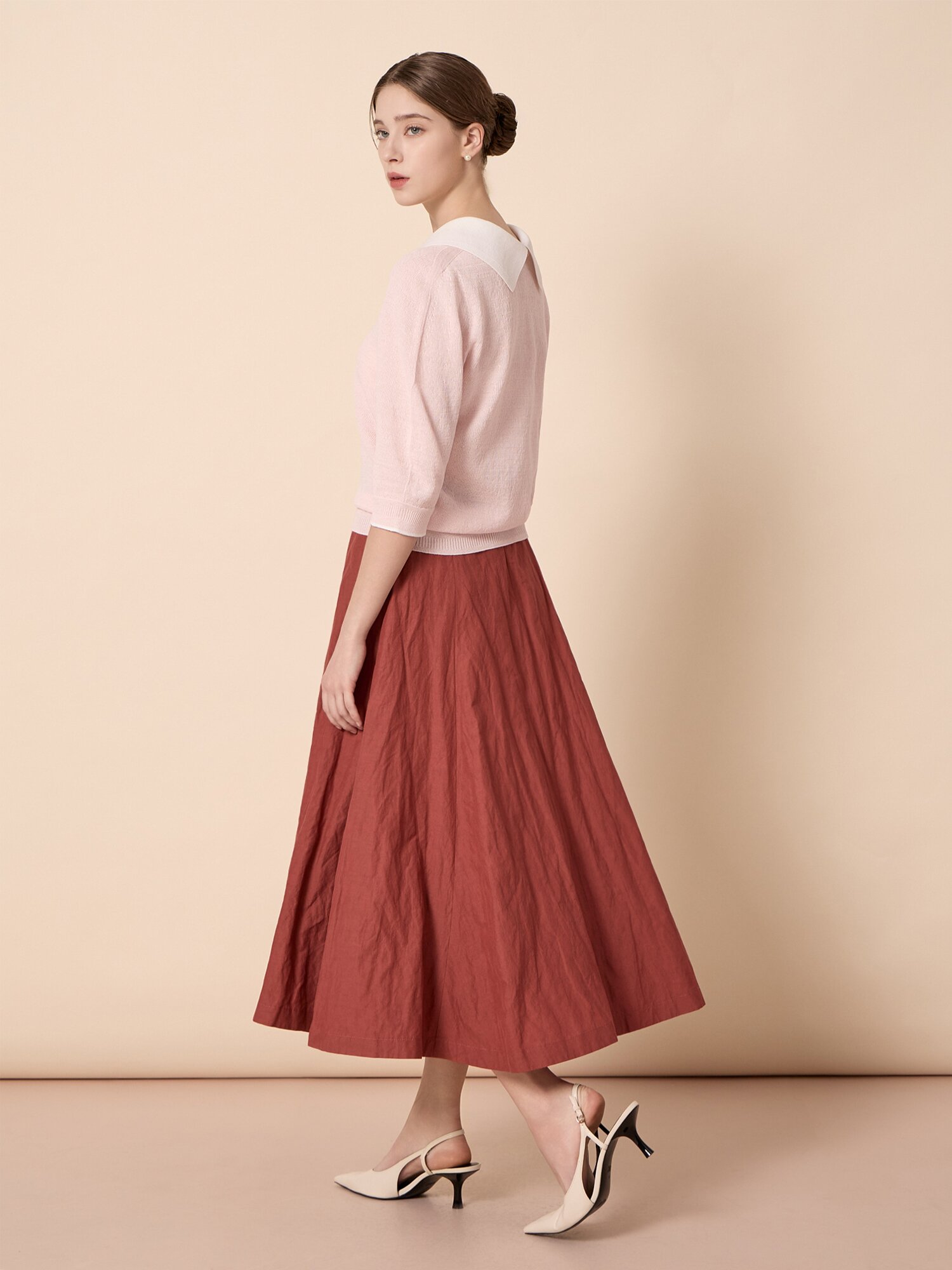 비스코스 블렌드 플레어 롱 스커트 (BRICK)