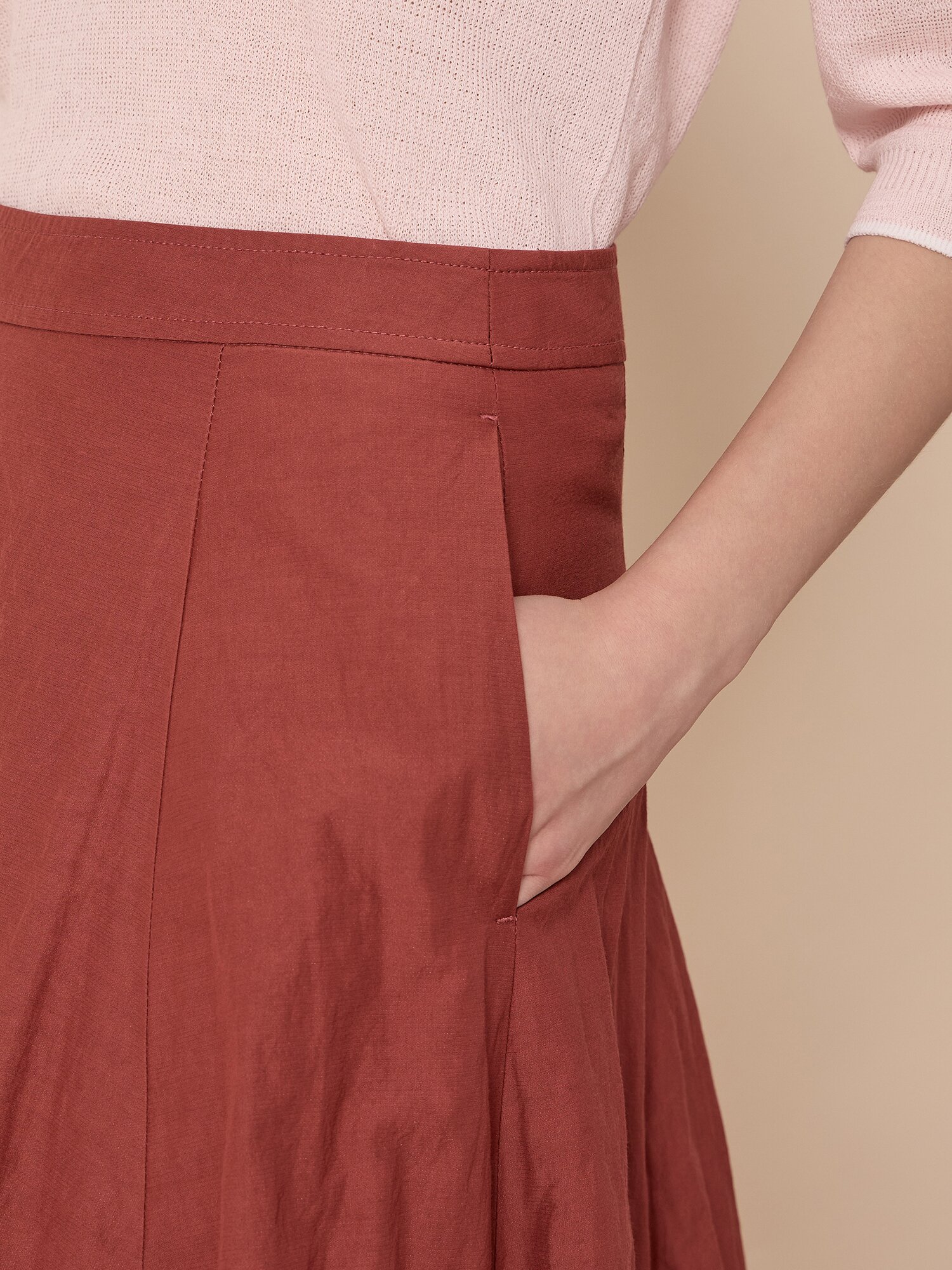 비스코스 블렌드 플레어 롱 스커트 (BRICK)