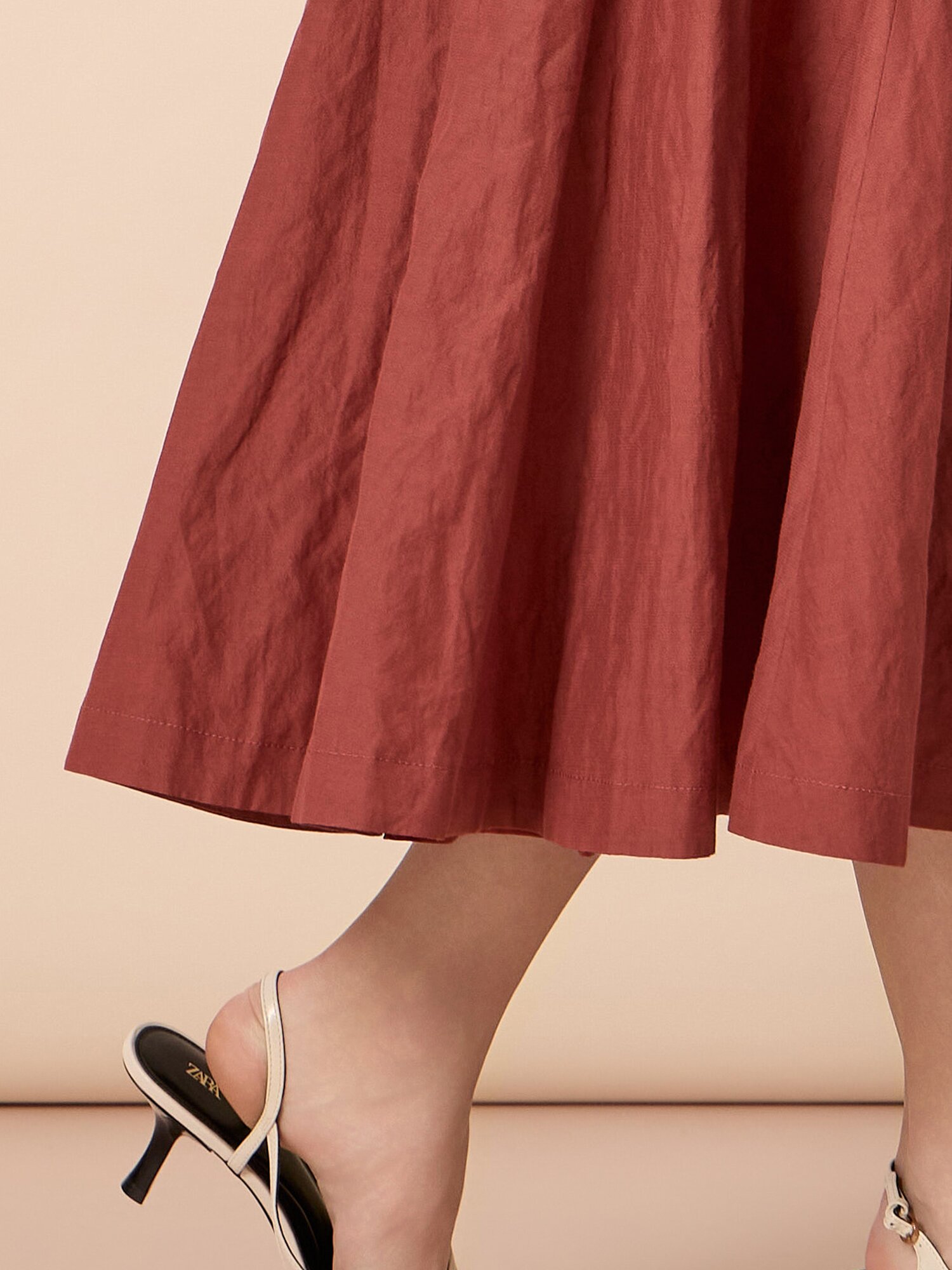 비스코스 블렌드 플레어 롱 스커트 (BRICK)