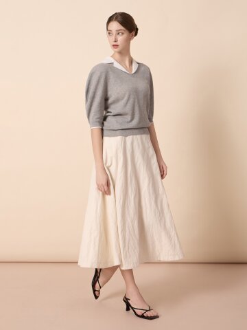 비스코스 블렌드 플레어 롱 스커트 