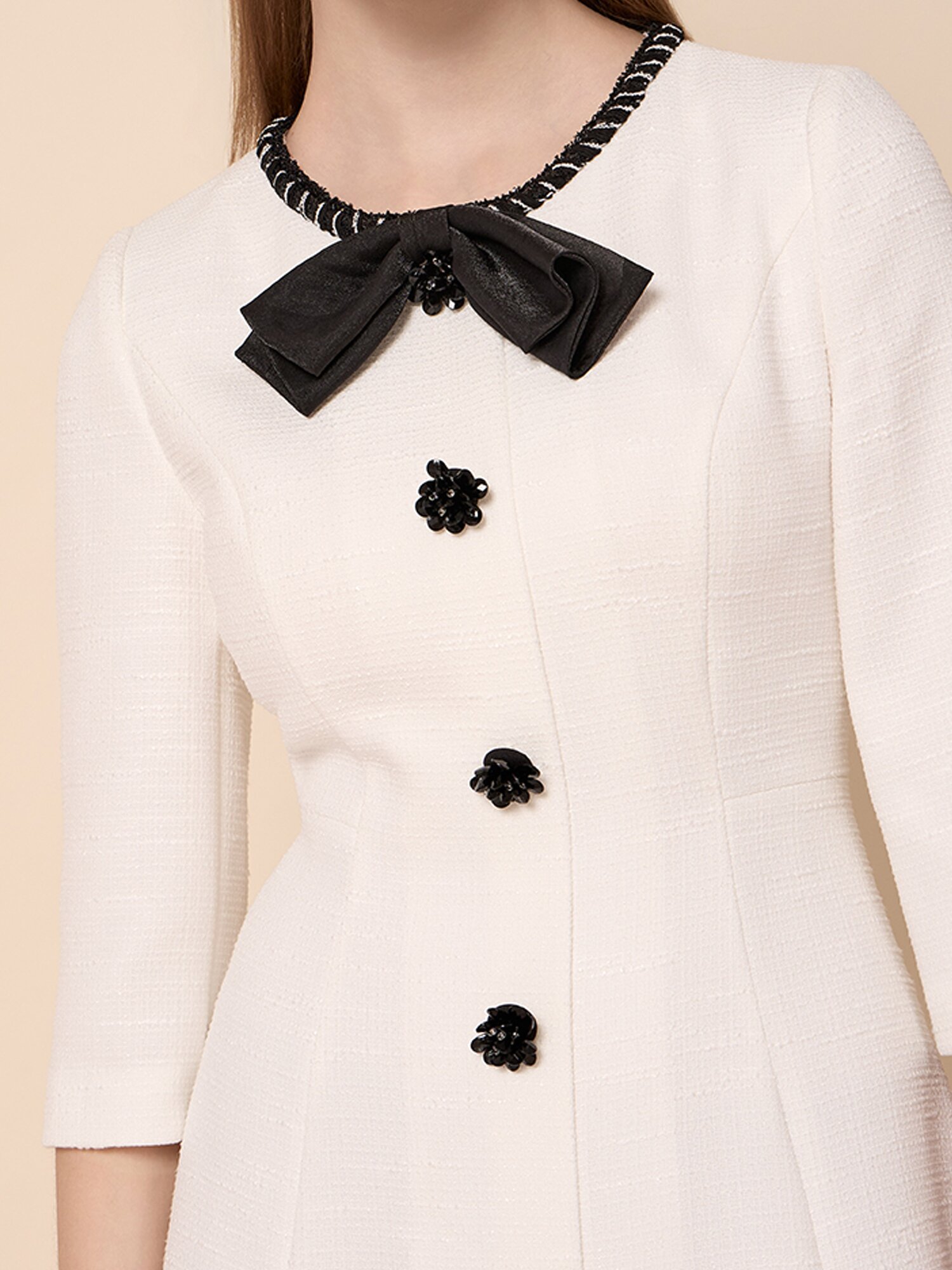 트위드 버튼 포인트 롱 원피스 (WHITE)