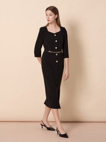 하트넥 H라인 롱 원피스 