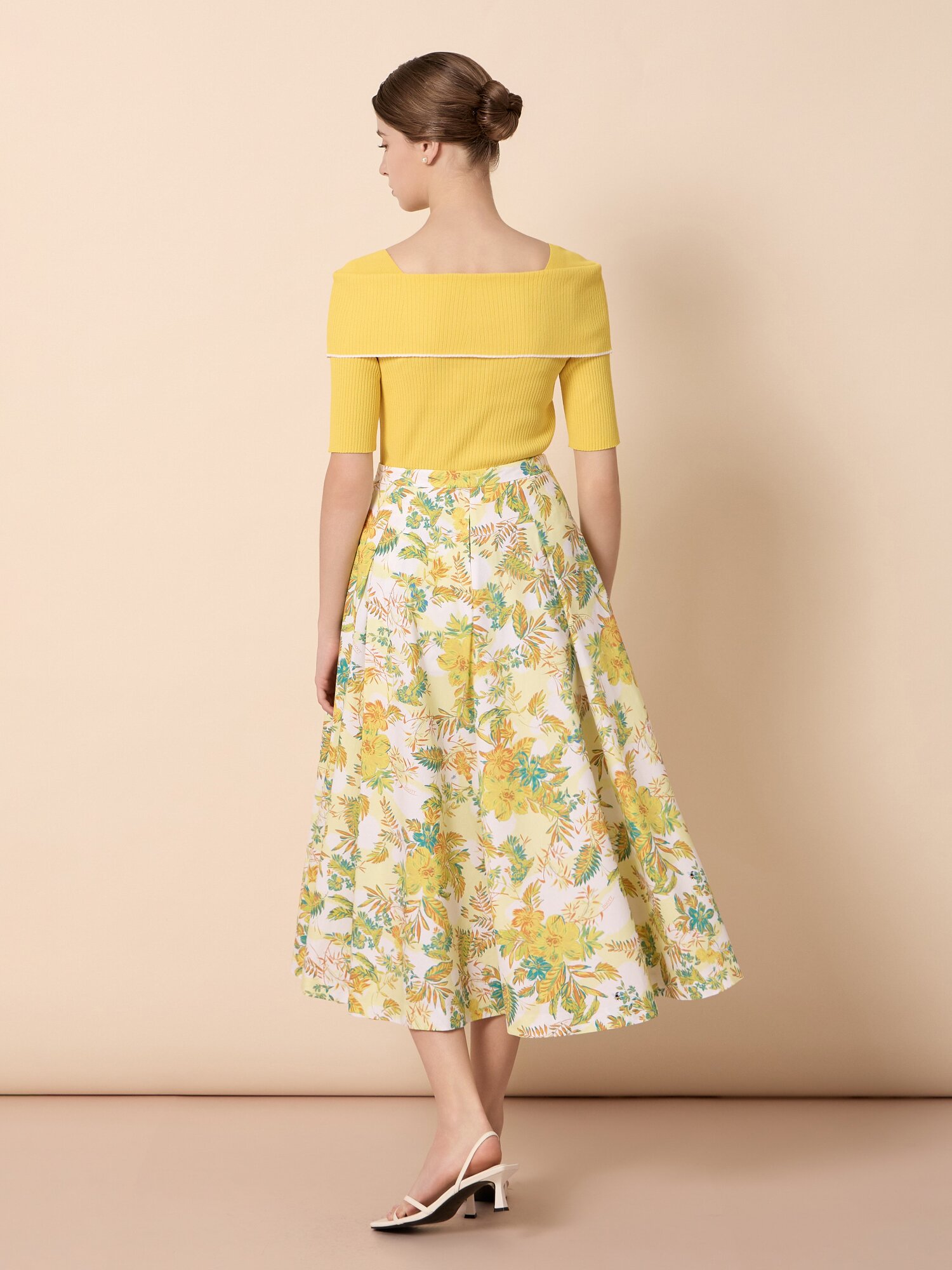 골지 오프 숄더 배색 풀오버 니트 (YELLOW)