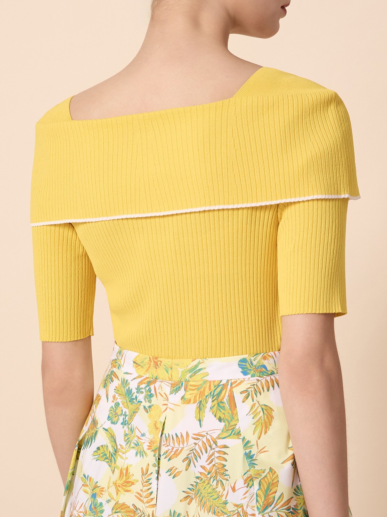 골지 오프 숄더 배색 풀오버 니트 (YELLOW)