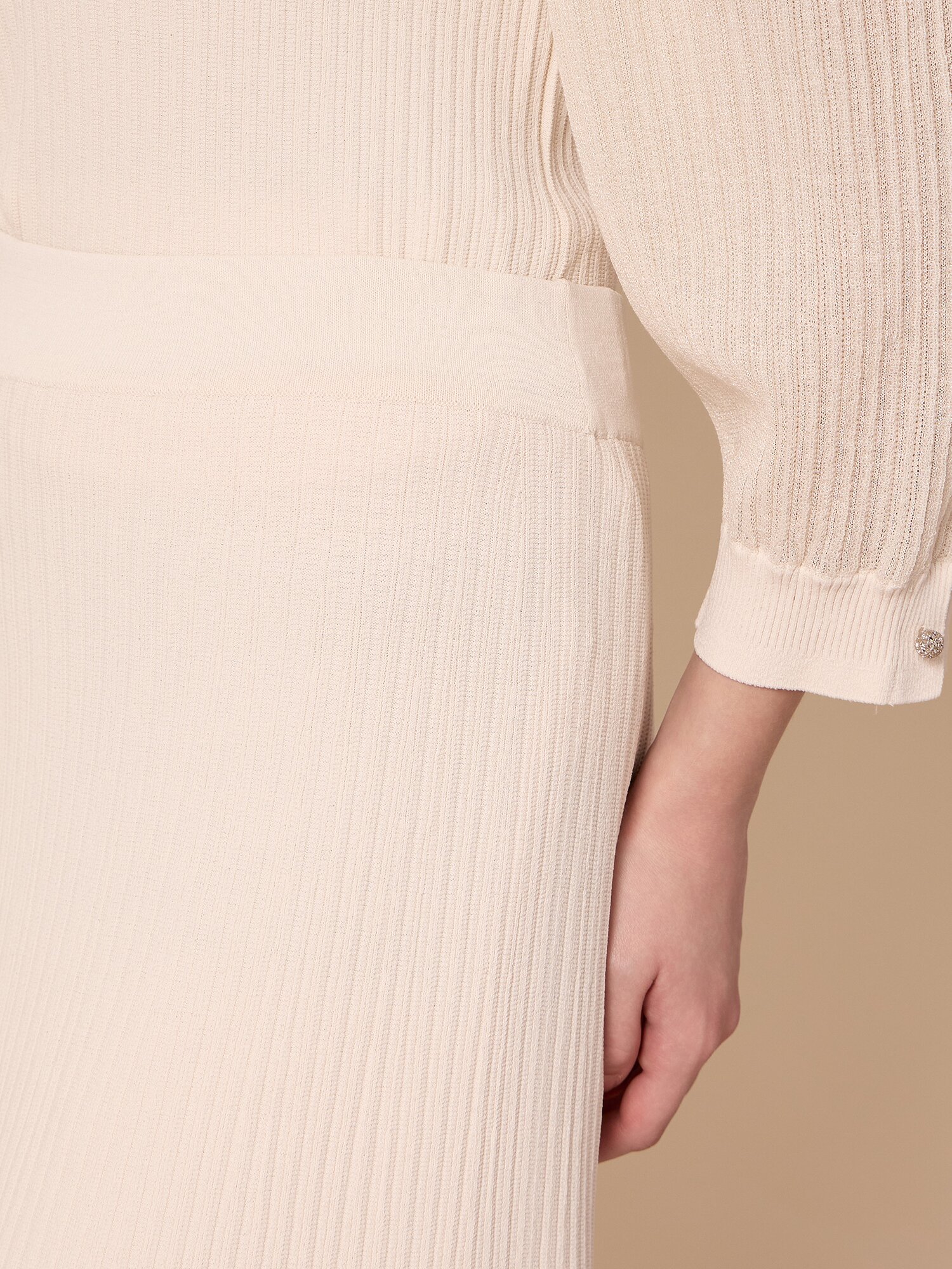 니트 플레어 밴딩 롱 스커트 (BEIGE)