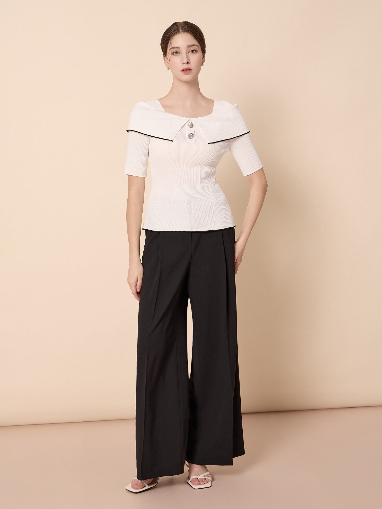 벨티드 원 턱 와이드 슬랙스 (BLACK)