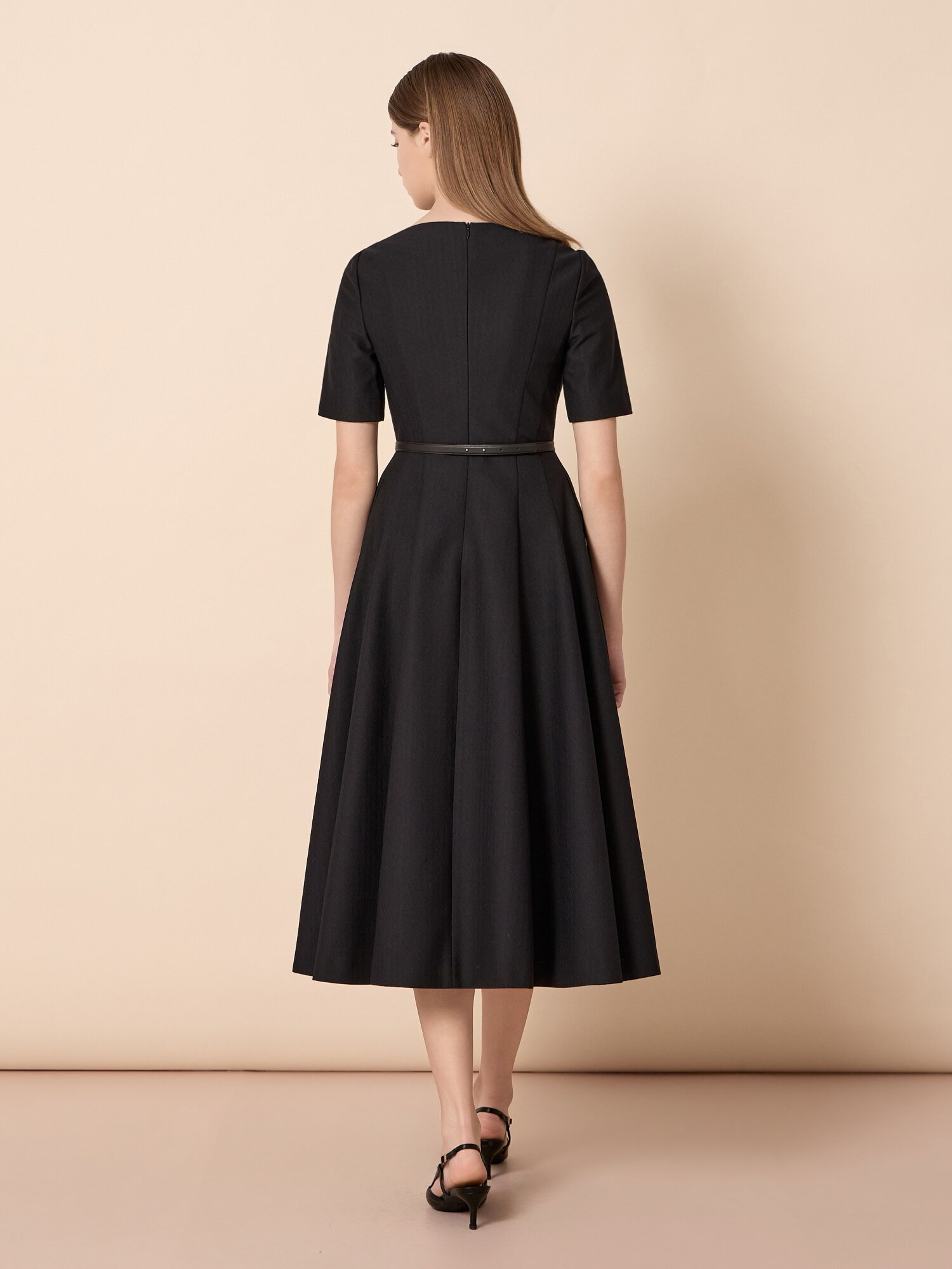 스퀘어넥 벨트 세트 롱 원피스 (BLACK)