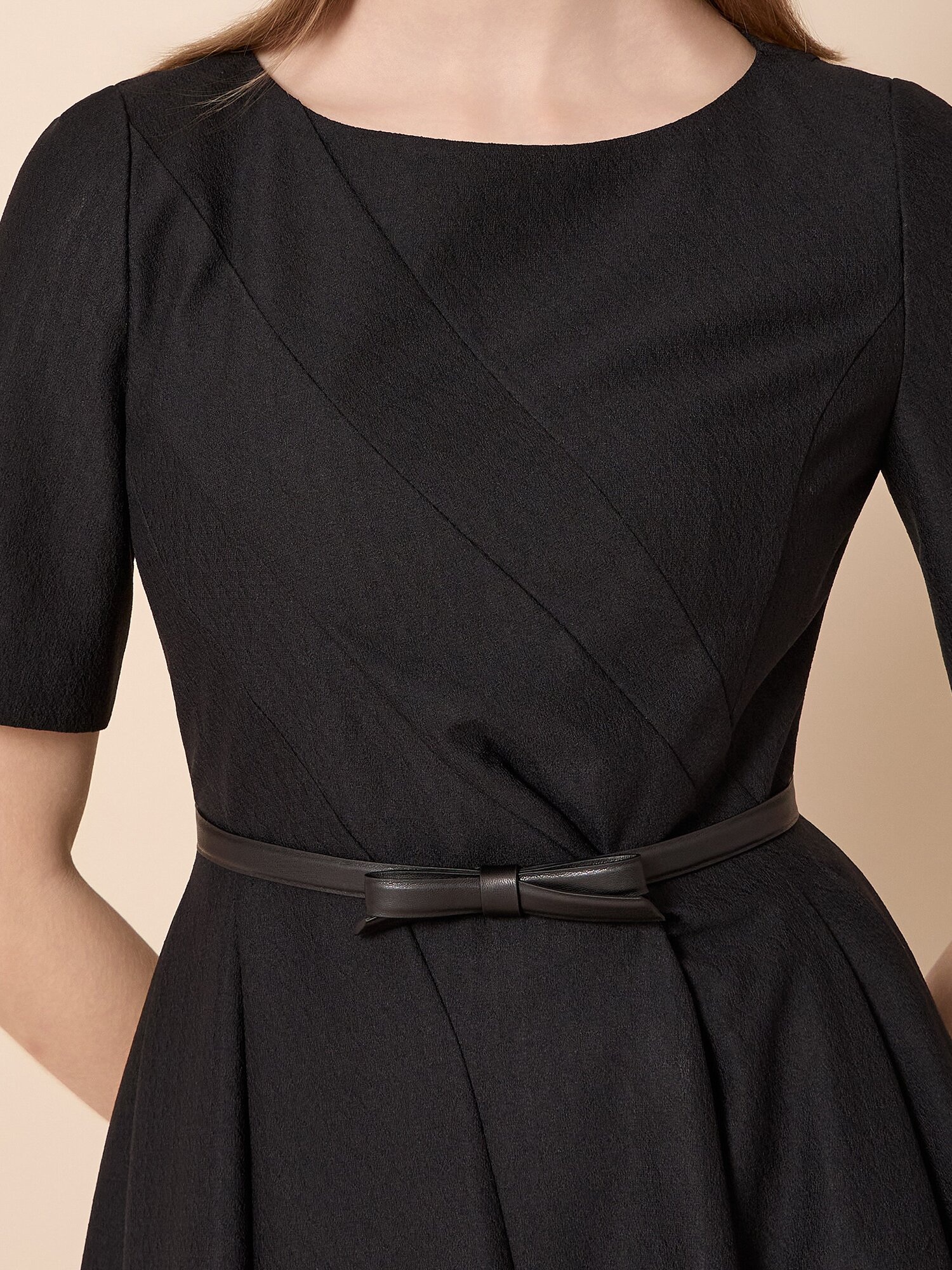 스퀘어넥 벨트 세트 롱 원피스 (BLACK)