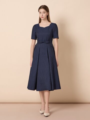 하트넥 하프 슬리브 A라인 원피스  