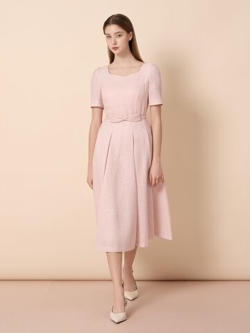 하트넥 하프 슬리브 A라인 원피스  