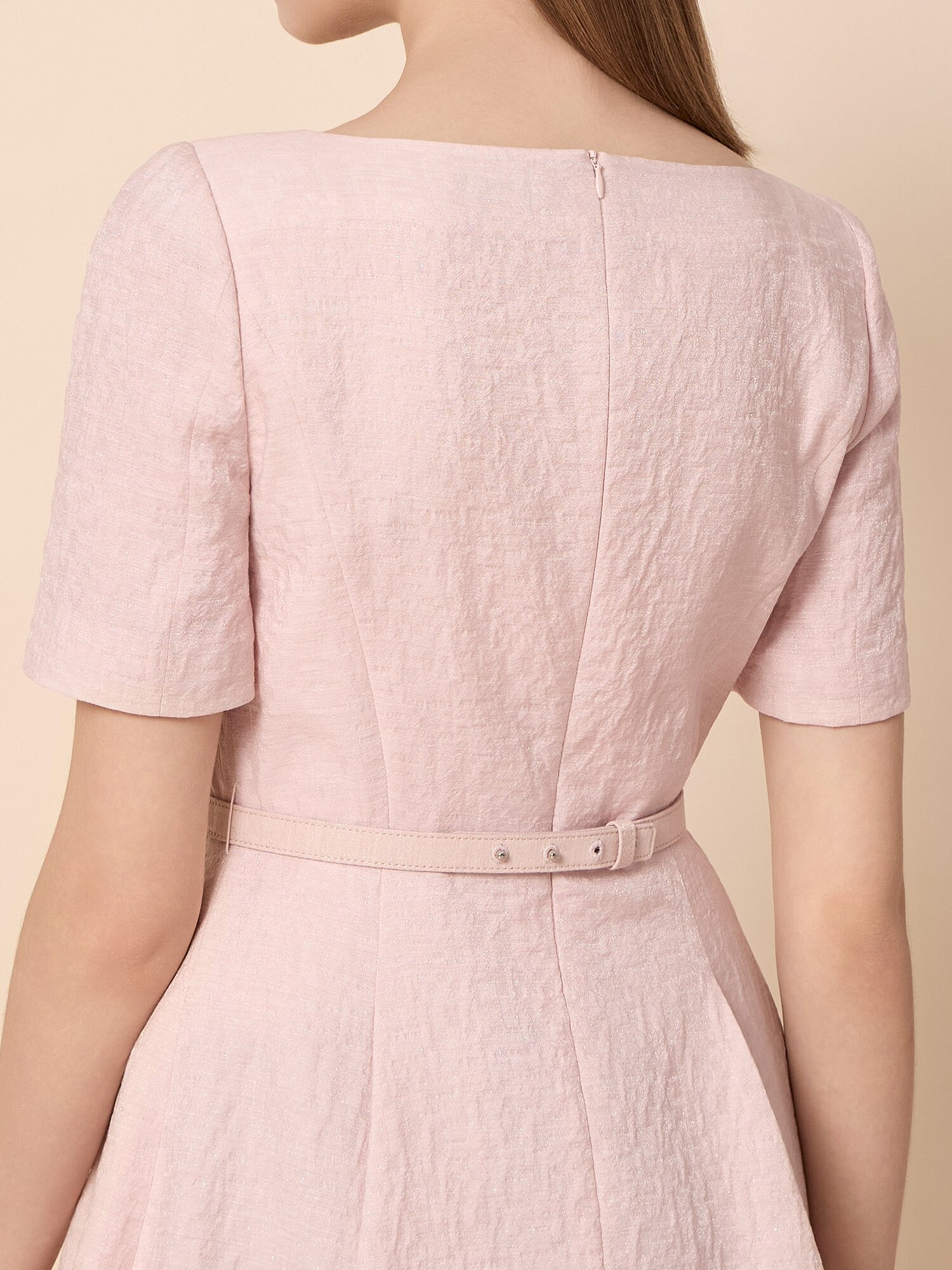 하트넥 하프 슬리브 A라인 원피스  (LIGHT PINK)