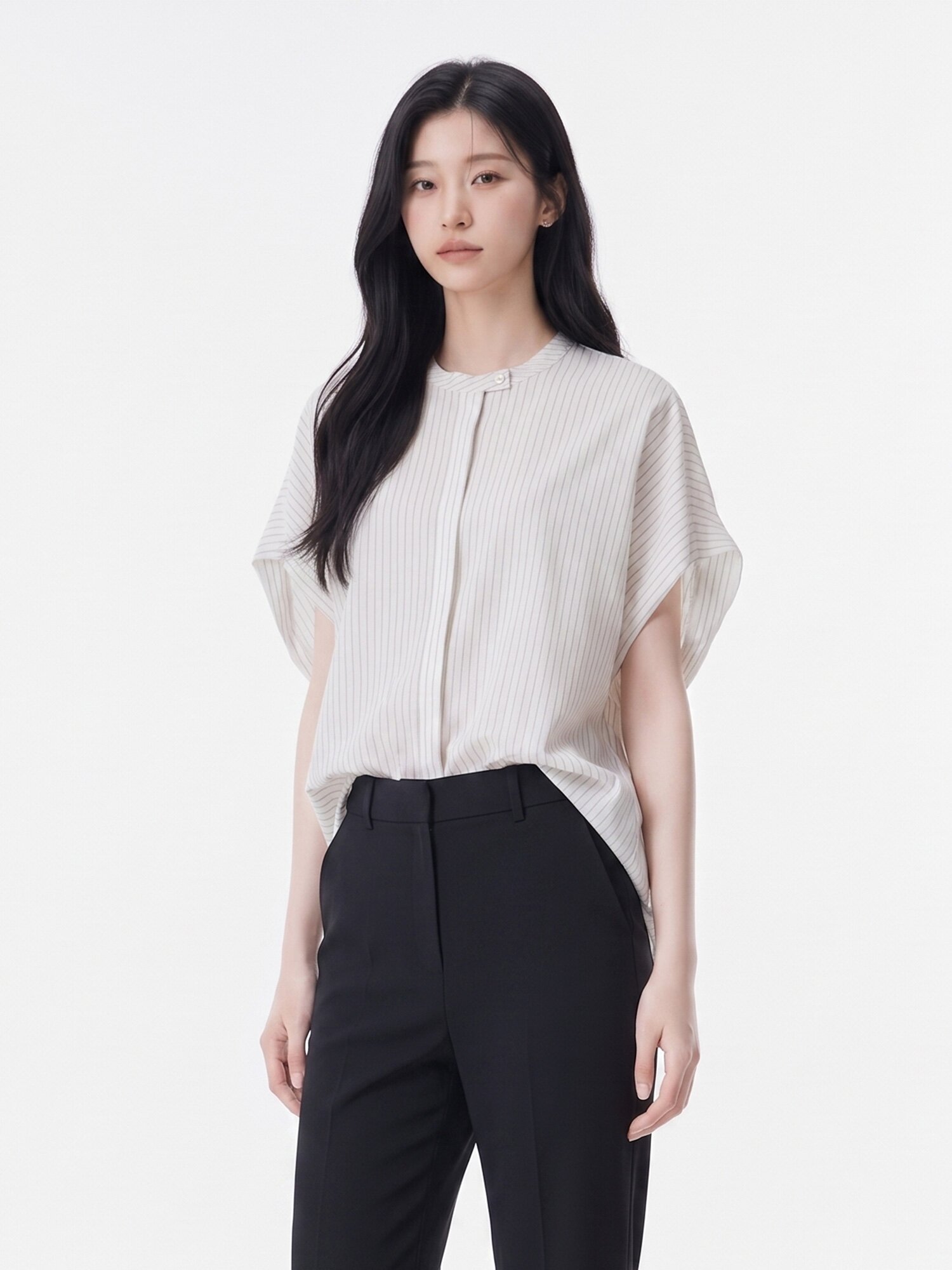 시어서커 밴드 칼라 블라우스 (WHITE STRIPE)