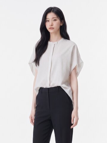 시어서커 밴드 칼라 블라우스 