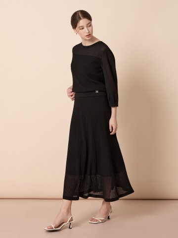 니트 플레어 밴딩 롱 스커트 