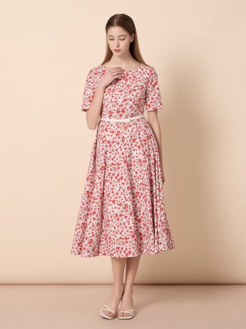 스퀘어넥 벨트 세트 롱 원피스 