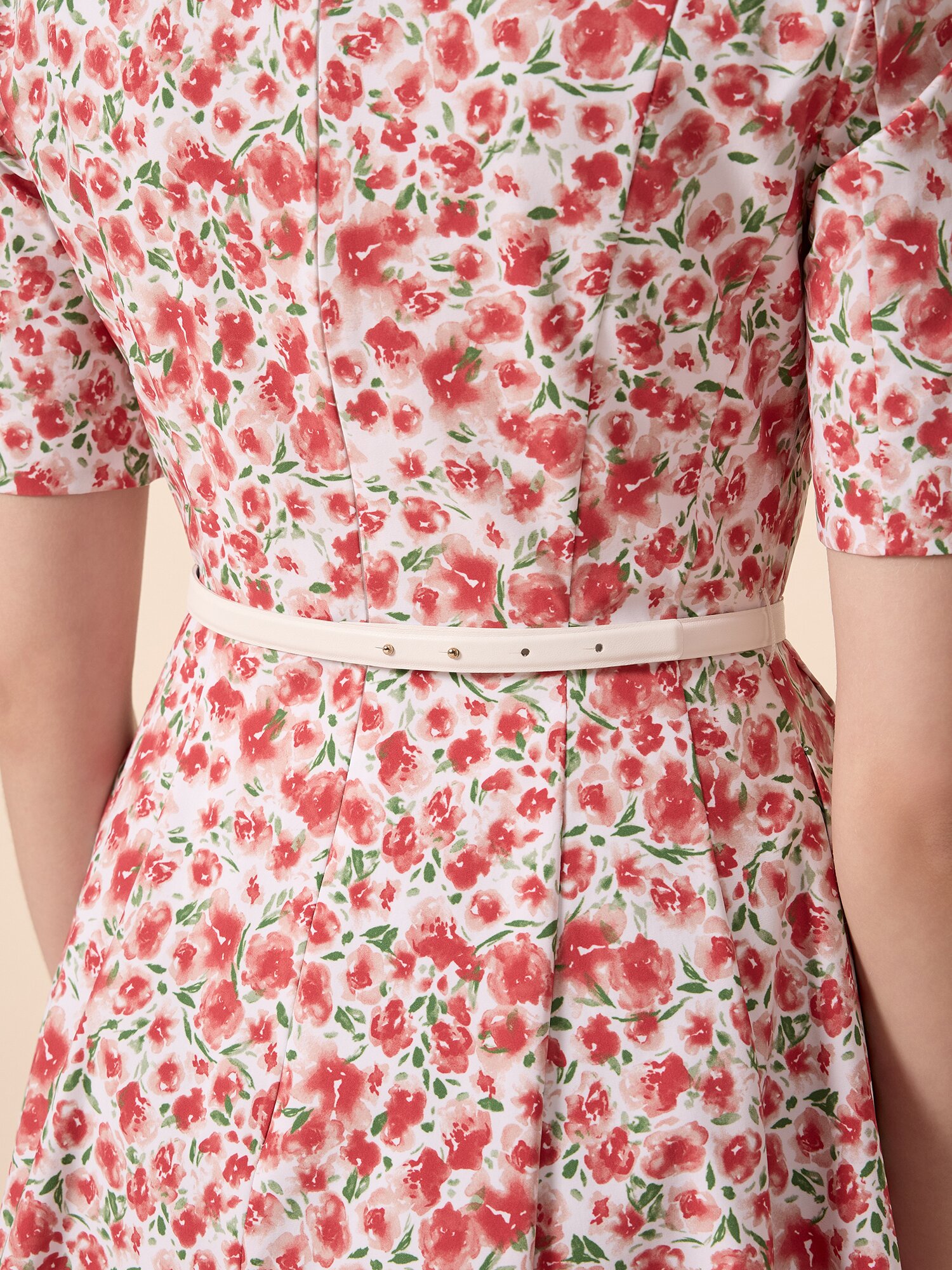 스퀘어넥 벨트 세트 롱 원피스 (PRINT RED)