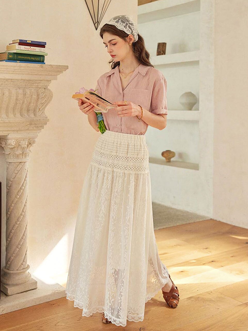 SR_Fried color lace collar shirt
