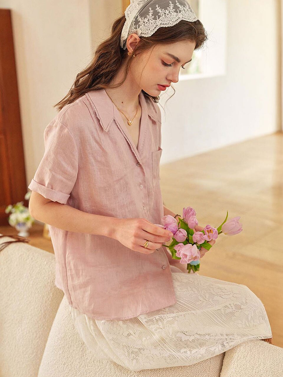 SR_Fried color lace collar shirt