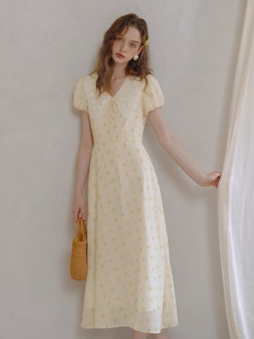 5/7 예약배송_LB_Floral lace collar puff sleeve dress