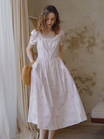 5/7 예약배송_LB_Floral puff sleeve button dress