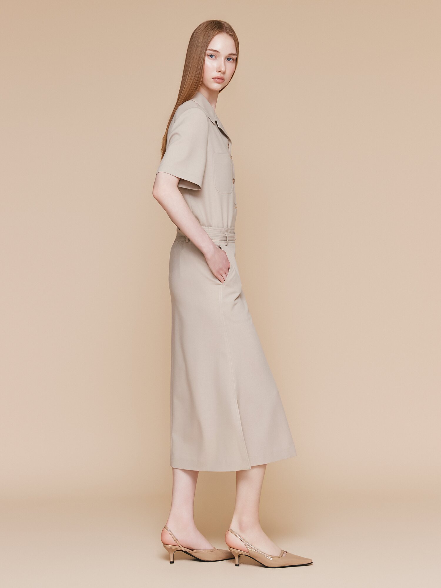 슬릿 백 밴딩 머메이드 스커트 (BEIGE)