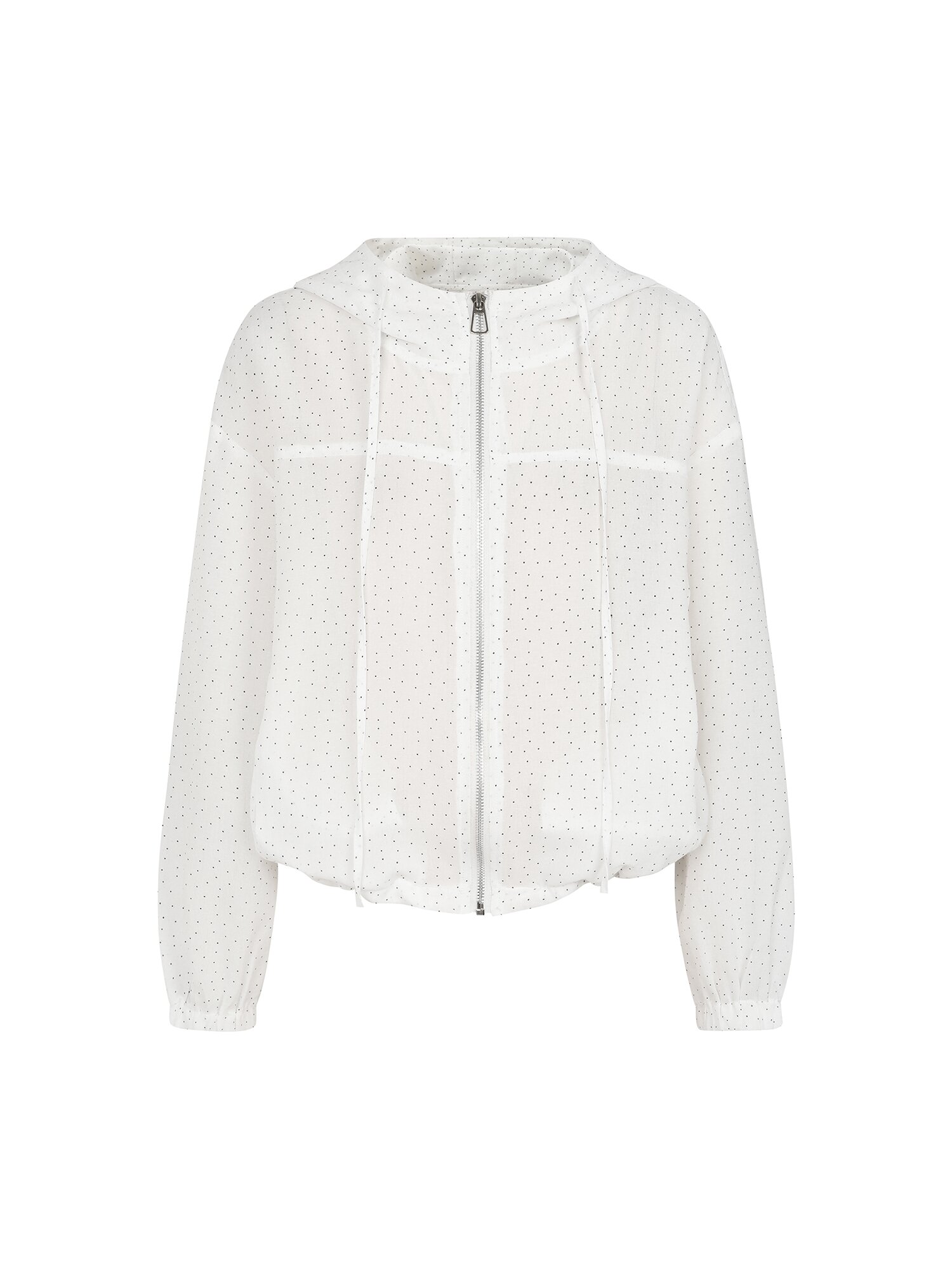 도트 패턴 후드넥 스트링 집업 점퍼 (WHITE)